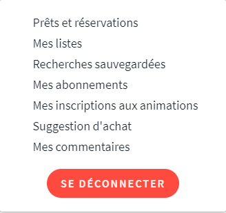 Menu du compte abonné