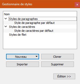 fenetre gestionnaire de styles